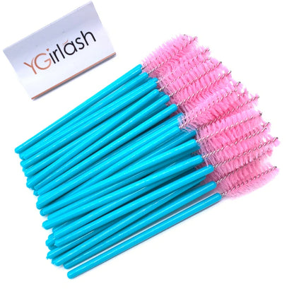 50 Pcs Shiny Crystal Eyelash Applicator Disposable Diamond Handle Nylon Two Colors Mascara Wands Spoolies Pink Brushes