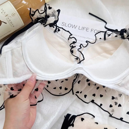 BANERDANNI Simple Light Luxury Love Printed Lace Underwear Set Women's Small Breasts Gather Sexy Pure Desire Sweet Bra Cute Bra