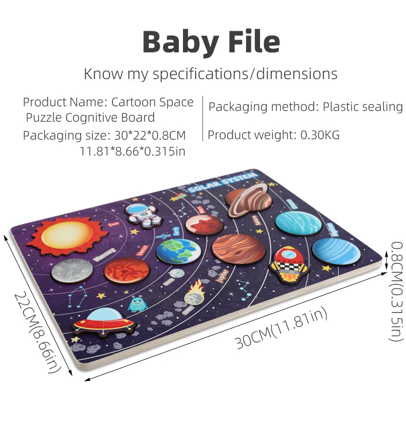 Solar System Puzzle for Kids  Wooden Cognitive Board  Early Learning Space Toys  Montessori Astronomy Toy  Safe Non-Toxic Puzzle