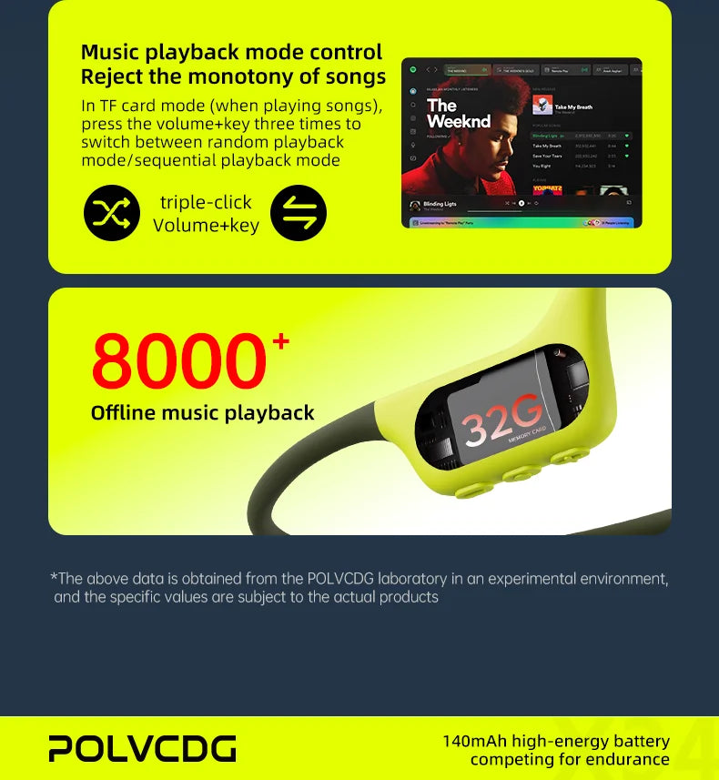 POLVCDG x34 Bone Conduction Swimming Earphones 32GB Memory IPX8 Waterproof Outdoor Trail Running ClimbingRock Climbing Earphones