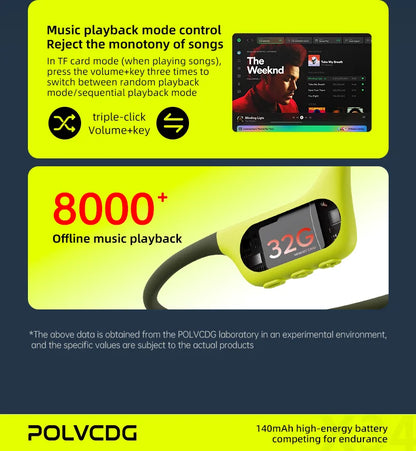 POLVCDG x34 Bone Conduction Swimming Earphones 32GB Memory IPX8 Waterproof Outdoor Trail Running ClimbingRock Climbing Earphones