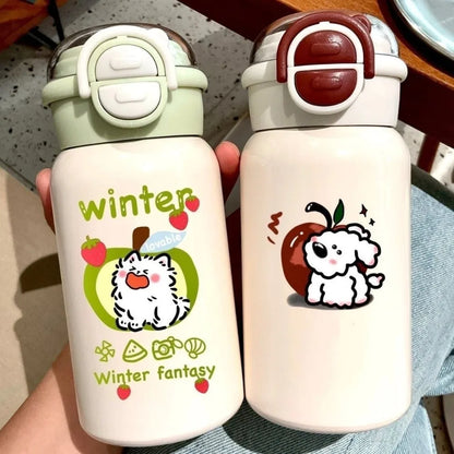 Cute 500ml Double Drinking Water Cup Cartoon Large Capacity Water Bottle with Straw Leak Proof Iced Coffee Cup Gym