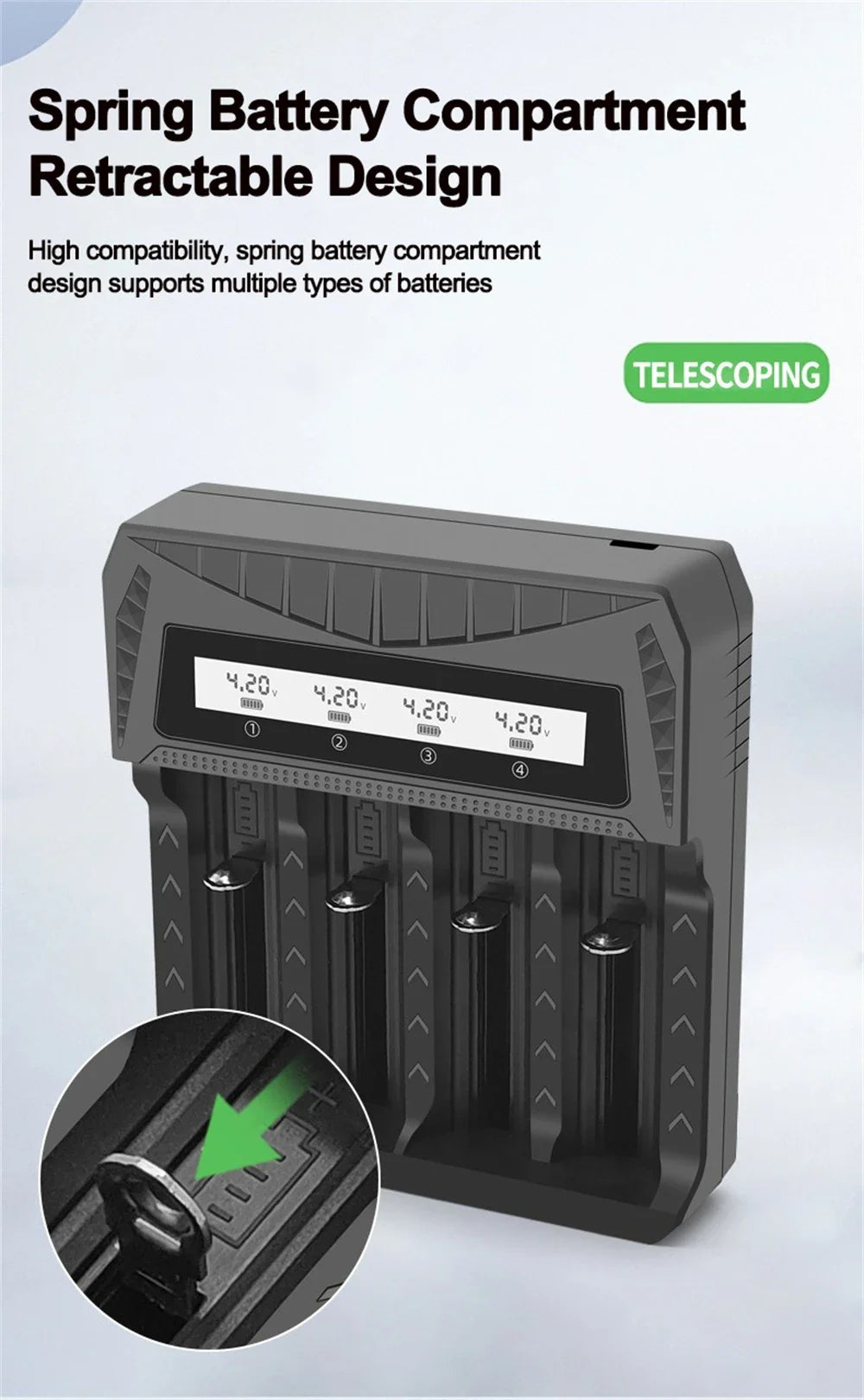 Intelligent LCD Battery USB Charger - 1/2/4 Slots for 18650 4.2V Li-ion & 1.2V Ni-MH AA/AAA Rechargeable Batteries