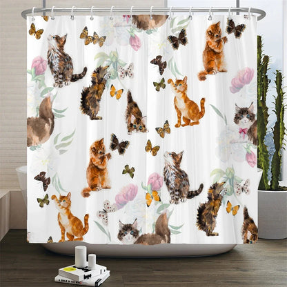 Cat shower curtains bathroom shower curtain Cute 3D fabric shower curtain with hooks funny waterproof shower curtain or Mat