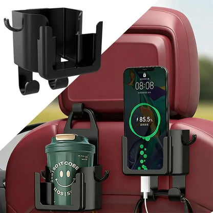2pcs Multifunctional Car Seat Back Organizer with Cup Holder Phone Mount and Hooks - Fits Most Vehicles Holds Water Bottles