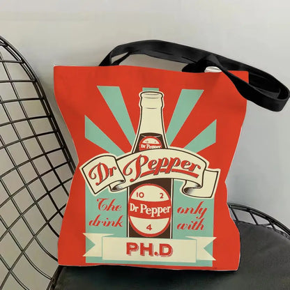 Classic Red Drink D-Dr P-PePper Storage Bags Canvas Double-Sided Print Fashion Shoulder Tote Shopping Bag Gift Eco Handbags