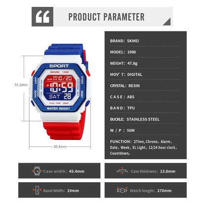 SKMEI Fashion Military Countdown Sports Digital Watches For Men Women 5Bar Waterproof Chrono Electronics Wristwatch Reloj Hombre