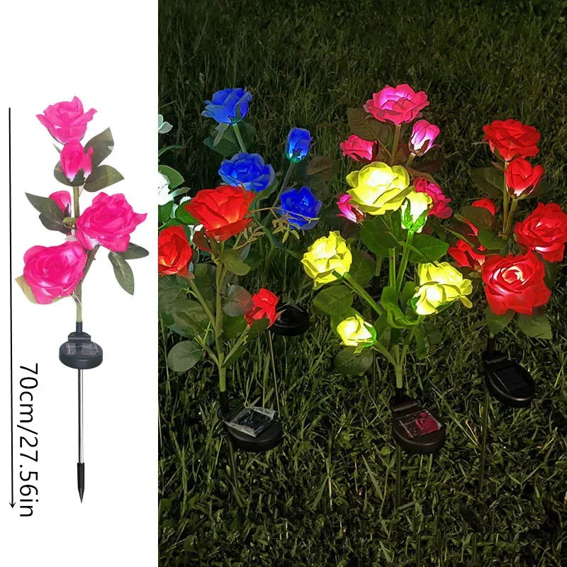 5 Heads Rose Lawn Lamp Solar Lights Outdoor Decorative Solar Garden Lights for Yard Patio Garden Wedding Decor Fairy Lights