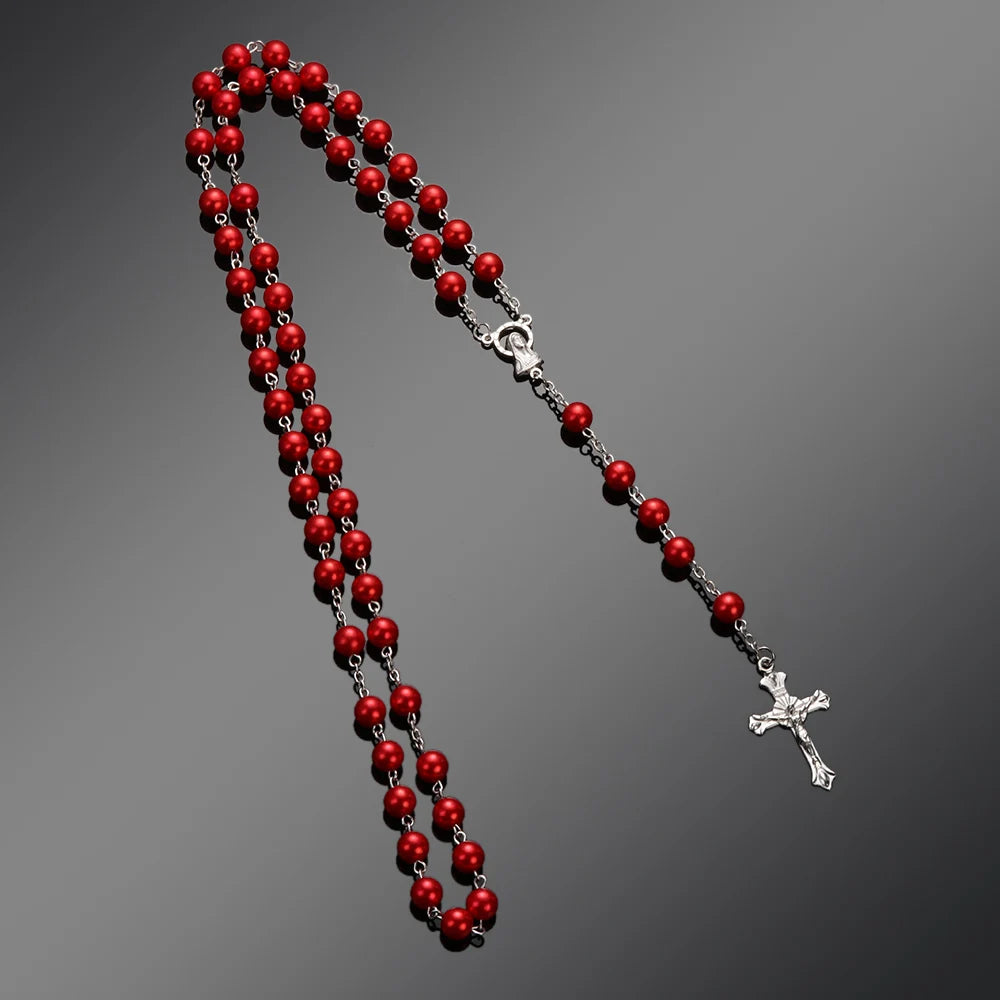 Fashion Vintage Cross Necklace Rosary Beads Chain Jesus Crucifix Virgin Mary Pendant Chain Jewelry Necklace