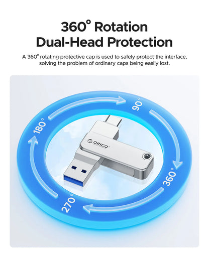 ORICO 128GB USB C Flash Drive Dual USB 3.2 Flash Drive Type C + USB A Portable Type-C Flash Drive 2-in-1 USB-C Thumb Drive