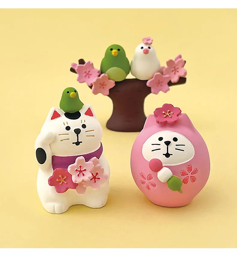 Sakura Series Miniature Zakka Japanese Style Cute Handmade Cat Rabbit Bird Figurines Resin Ornament Desktop Car Home Decor Gifts