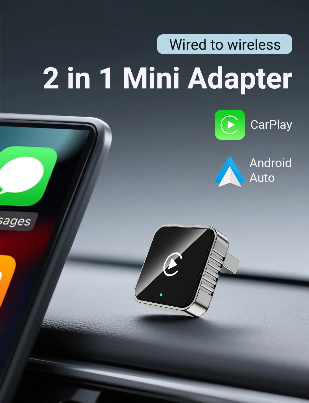 Bezprzewodowy CarPlay Android 2026 Nowy Inteligentny Adapter Samochodowy Bezproblemowy Plug&Play Stabilne połączenie BT WiFi Aktualizacja OTA Pasuje do 99% Pojazdów