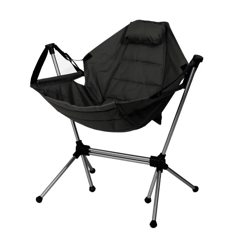thicken Outdoor folding aluminum alloy rocking chair, camping leisure, portable adult swing chair, backrest chair with pillow