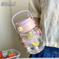 600/800ml Large Capacity Sports Water Bottle With Hidden Straw Portable Sealed Leak-Proof Plastic Cup Outdoor Travel Camping