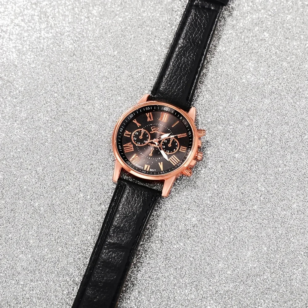 4-piece set of fashionable women's quartz watch - stylish circular dial, suitable for daily wear and special occasions