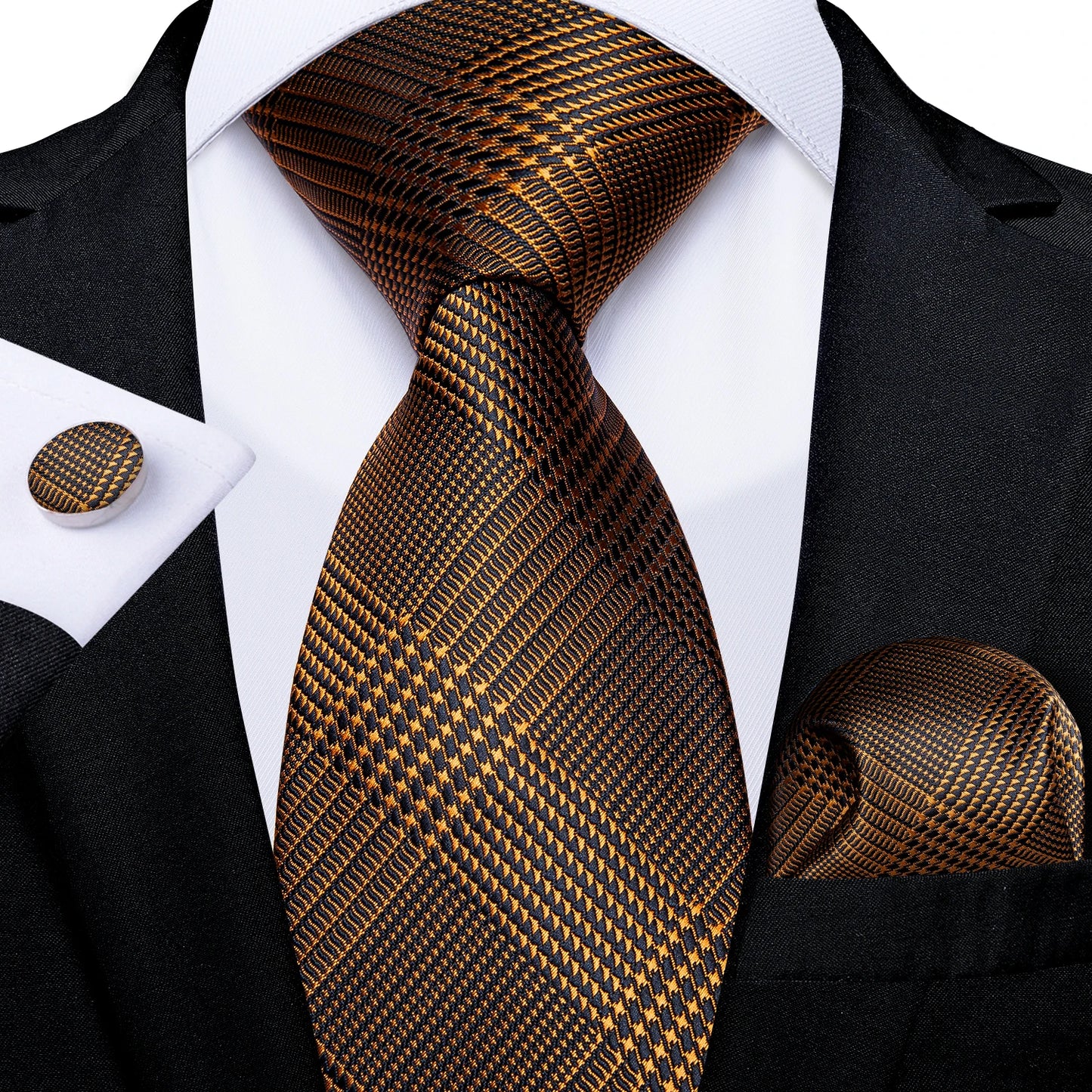 Luxury Black Gold Paisley Striped Floral Silk Men's Tie Set Handkerchief Cufflinks Wedding Party Accessories Groom Gift for Men