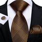Luxury Black Gold Paisley Striped Floral Silk Men's Tie Set Handkerchief Cufflinks Wedding Party Accessories Groom Gift for Men