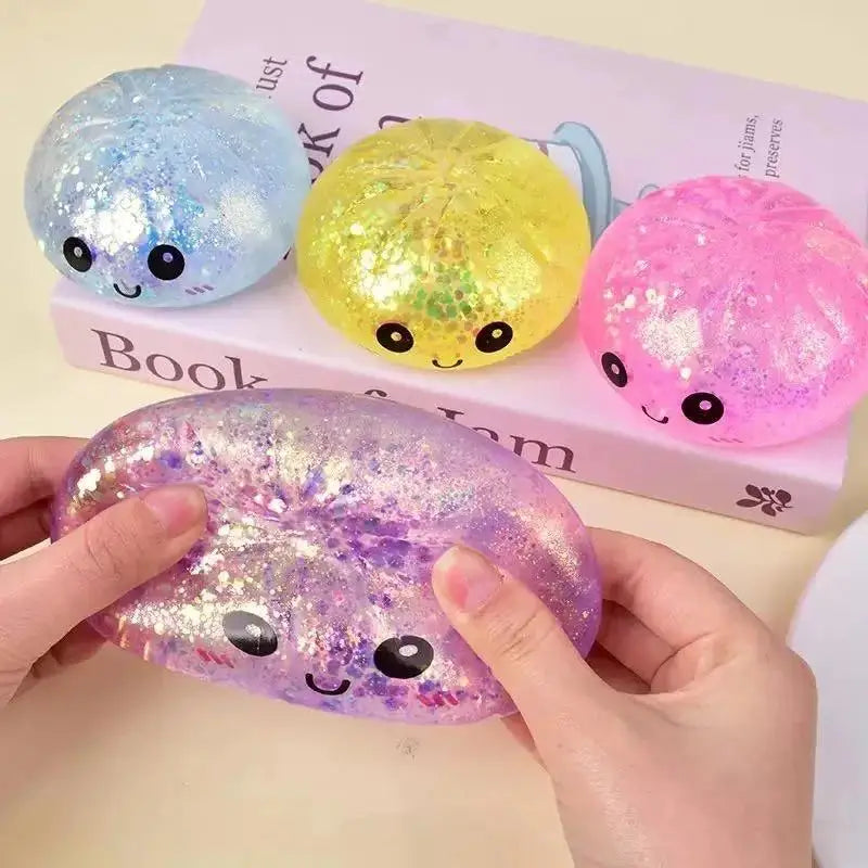 Squishy Glitter Simulation Steamed Bun Toy with Steamer Box Slow Rebound Stress Relief Squeeze Fidget Toy for Teens Adults Gifts