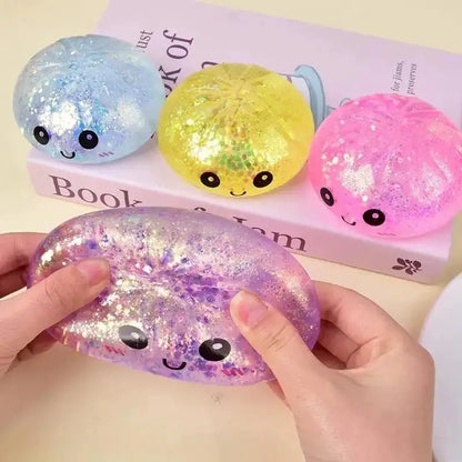 Squishy Glitter Simulation Steamed Bun Toy with Steamer Box Slow Rebound Stress Relief Squeeze Fidget Toy for Teens Adults Gifts