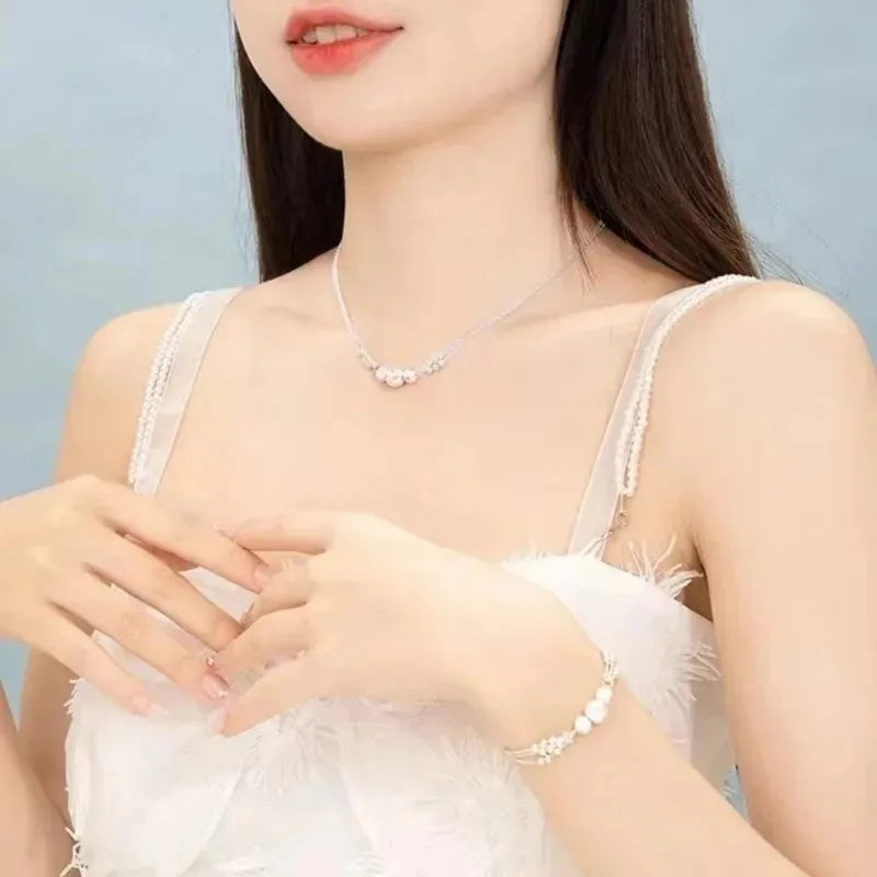 925 Sterling Silver Ball Necklace Bracelet Set for Woman Luxury Original Multi Layer Beads Jewelry Set Party Exquisite Jewelry