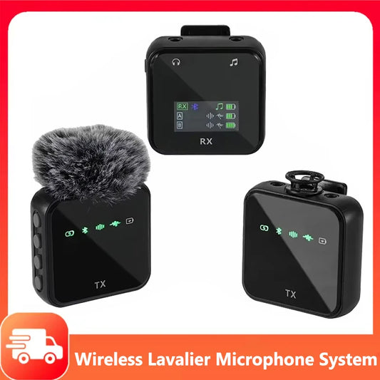 Wireless Lavalier Microphone System Bluetooth Audio Video Voice Recording Mic for iPhone Android Mobile Phone Interview Camera