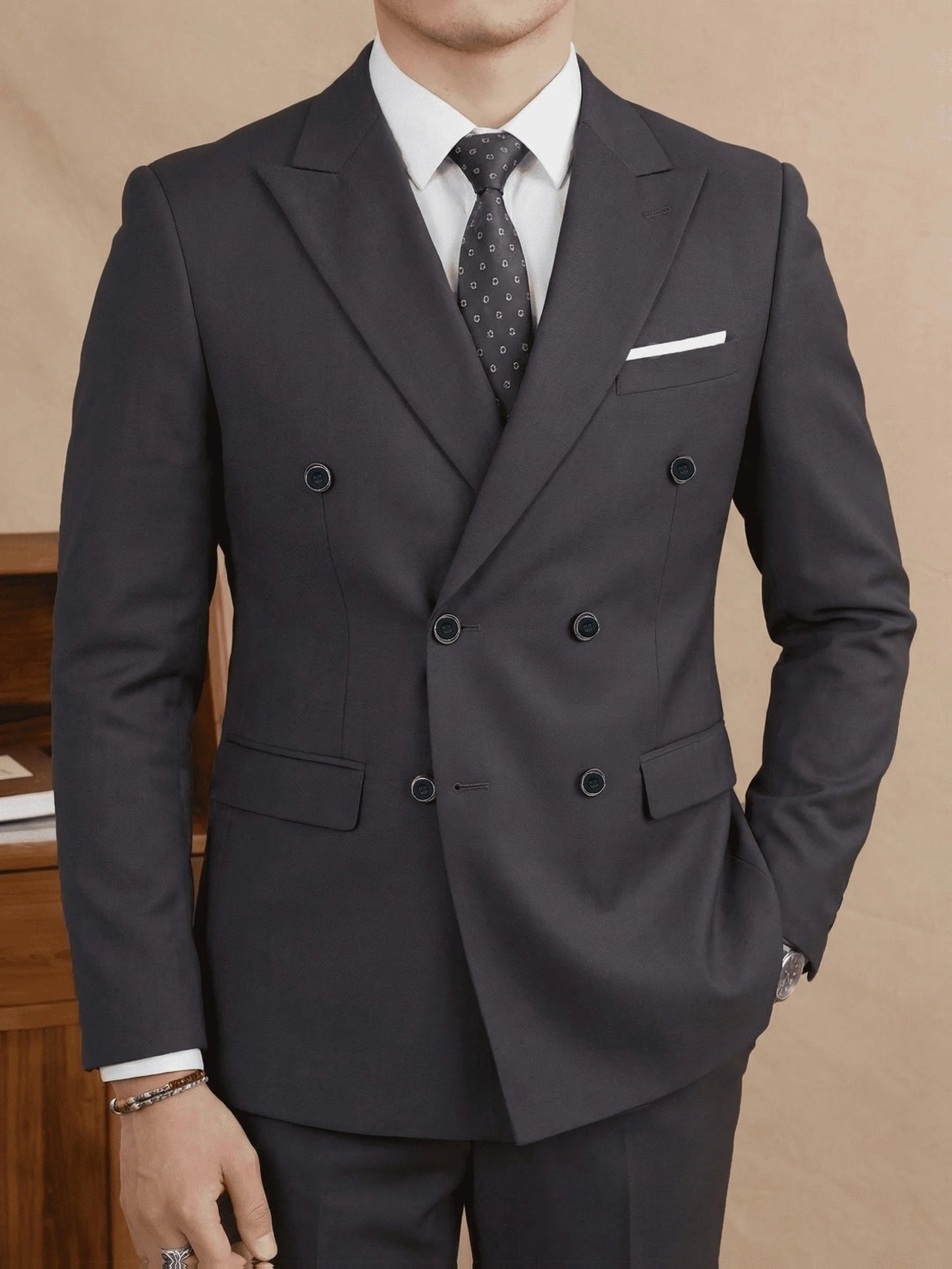 Men'S Slim Fit 2pcs Suit Double Breasted Business Wedding Prom Tuxedo Suits Blazer & Pants Set