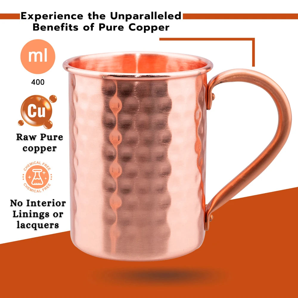 400ml Vintage Pure Copper Cup, Thickened Hammer Texture 100% Copper Breakfast Milk Coffee Mug, Handcrafted Tea Tumbler Drinkware