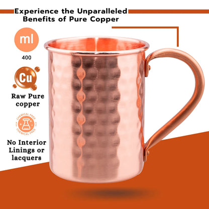 400ml Vintage Pure Copper Cup, Thickened Hammer Texture 100% Copper Breakfast Milk Coffee Mug, Handcrafted Tea Tumbler Drinkware