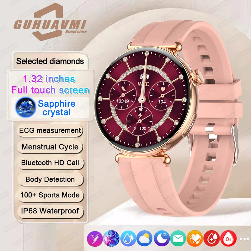 ECG Smart Watches Women 1.32 inch  AMOLED Screen Physical Examination Blood oxygen Pressure Fat Call Health ECG+PPG Smartwatch