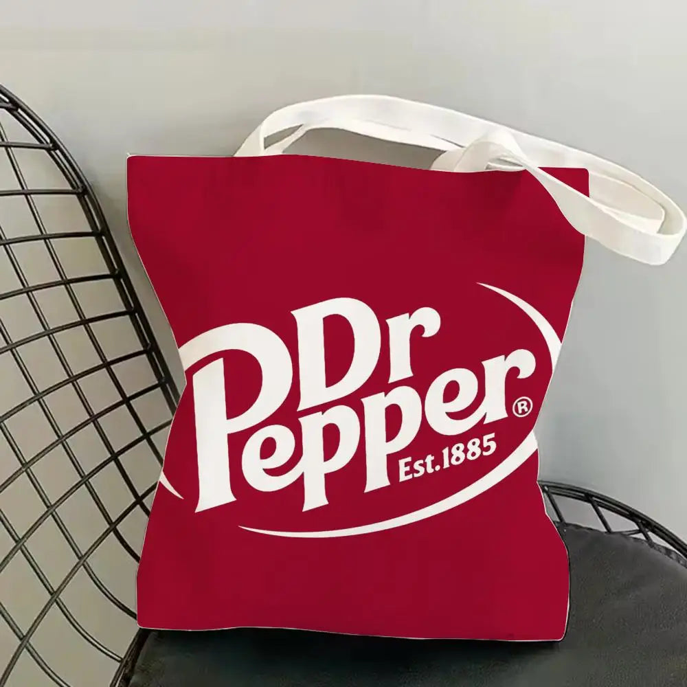 Classic Red Drink D-Dr P-PePper Storage Bags Canvas Double-Sided Print Fashion Shoulder Tote Shopping Bag Gift Eco Handbags