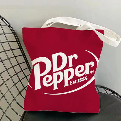 Classic Red Drink D-Dr P-PePper Storage Bags Canvas Double-Sided Print Fashion Shoulder Tote Shopping Bag Gift Eco Handbags