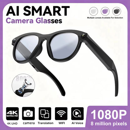 Lenovo NEW 8K 1600W HD AI Smart Glasses Camera Dual Real-time Translation Bluetooth Call Shoot Audio Video Music Play Sunglasses