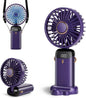 Portable 12-Hour Fan with LED Display, 3200mAh Battery, Foldable Design, 5 Speeds, Handheld/Neck/Desk Use - Purple
