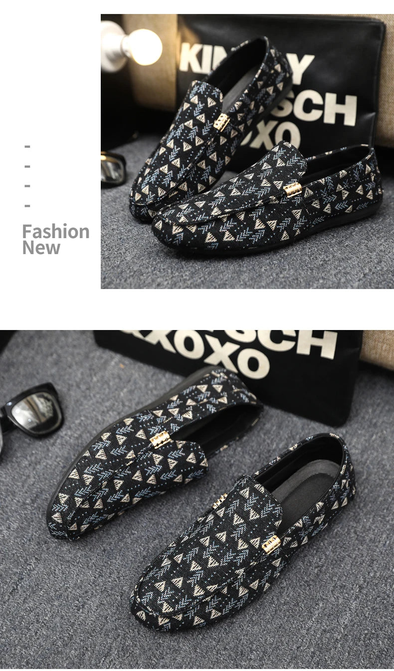 Summer Flat Casual Shoes Men Canvas Loafers Lightweight Breathable Slip-on Shoes Man Comfortable Non-slip Men's Driving Shoes