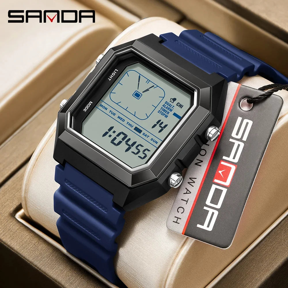 SANDA 6307 Casual Men's LED Electronic Watch Waterproof Sports Alarm Clock Multi functional Student Fashion Electronic Watch