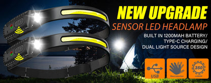1500LM High Power LED Headlamp COB Head Flashlight With 7500Mah Built-in Battery USB Rechargeable Fishing Camping Lantern Torch