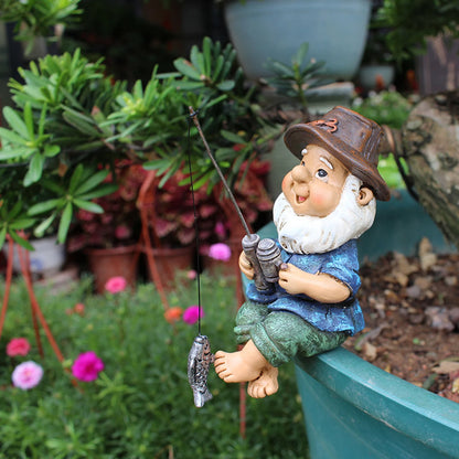 Fishing Gnome Sitter Funny UV Resistant Resin Decorative Outdoor Garden Lawn Gnome for Yard Garden Decoration