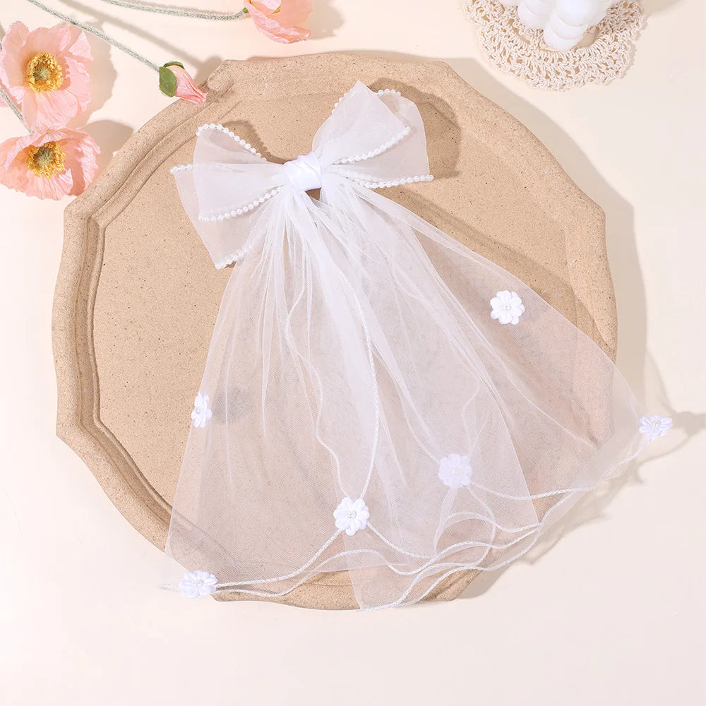 White Tulle Hair Clips For Girls Fairy Mesh Bow Large Hairpin Flower Barrette Summer Party Wedding Women Headdress Accessories
