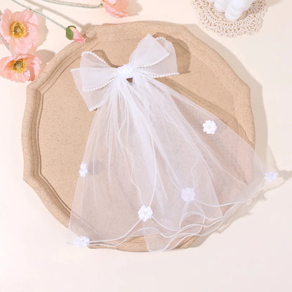 White Tulle Hair Clips For Girls Fairy Mesh Bow Large Hairpin Flower Barrette Summer Party Wedding Women Headdress Accessories