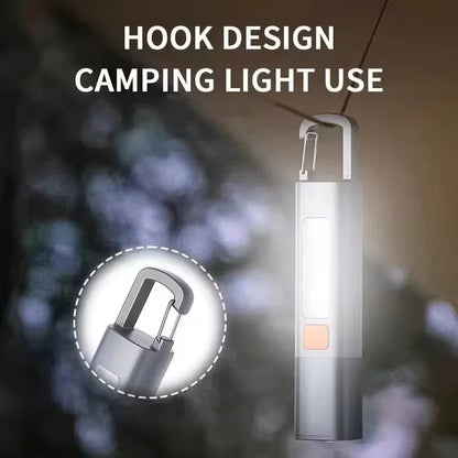 Mini Portable LED Strong Lighting ABS Flashlamp USB Rechargeable With Hook Zoomable Torch Outdoor Camping Hanging Emergency Lamp