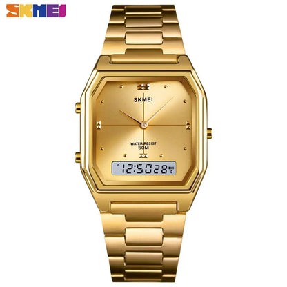 SKMEI Waterproof Stainless Steel Strip Digital Wristwatches For Men Women Alarm 3 Time Chrono Watches Fashion Electronics Watch