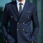 2026Business No-IronDouble-BreastedGolden Button Suit 2pcsTrendy Men's Retro Solid ColorSimpleSlimFit Stylish