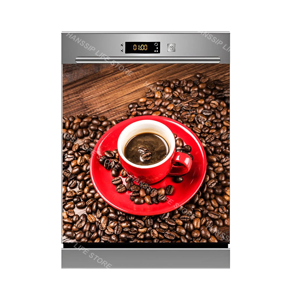 Water Splash Delicious Fruit Printed Dishwasher Sticker Wallpaper Kitchen Waterproof Dishwashing Cabinet Cover Decal Poster