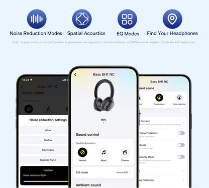 Słuchawki bezprzewodowe Baseus EH10 NC ANC 45 dB, adaptacyjna hybrydowa redukcja szumów, słuchawki Hi-Res LDAC, Bluetooth 6.0, 80 godz.