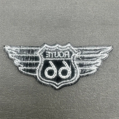 Route 66 Patch Size: 9.9x4.2cm Iron on Patch for Clothing Stripe Applique Sewing Clothes Sticker Diy Decoration Embroidery Badge