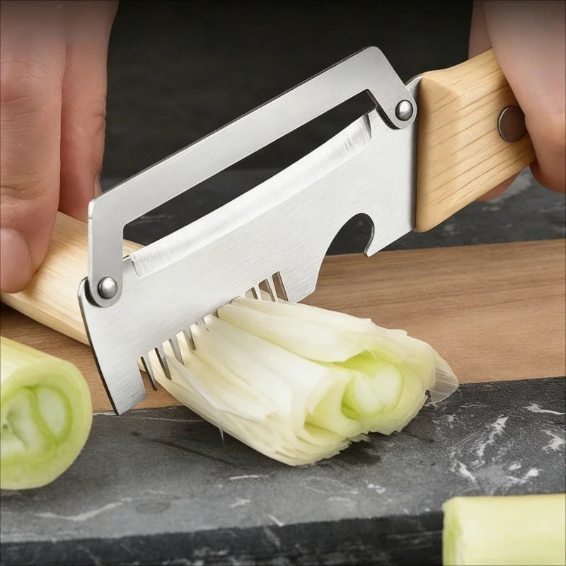 Multifunctional Vegetable Peeler with Sharp Stainless Steel Swivel Blade Wooden Handle and Bottle Opener for Kitchen Fruits