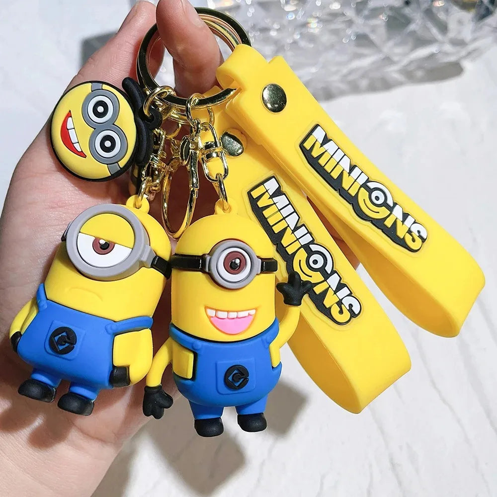1/3/7/14PCS New Popular Anime Minions Keychain Cartoon PVC Children Toy Gift Cute Key Ring School Bag Pendant Car Key Chain