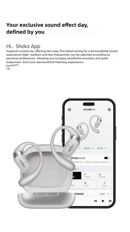 Shokz OpenFit 2+ T921 Open Hanging Ear Headsets Dolby Audio Wireless Bluetooth Earphones,DualBoost Technology AI Noise Reduction