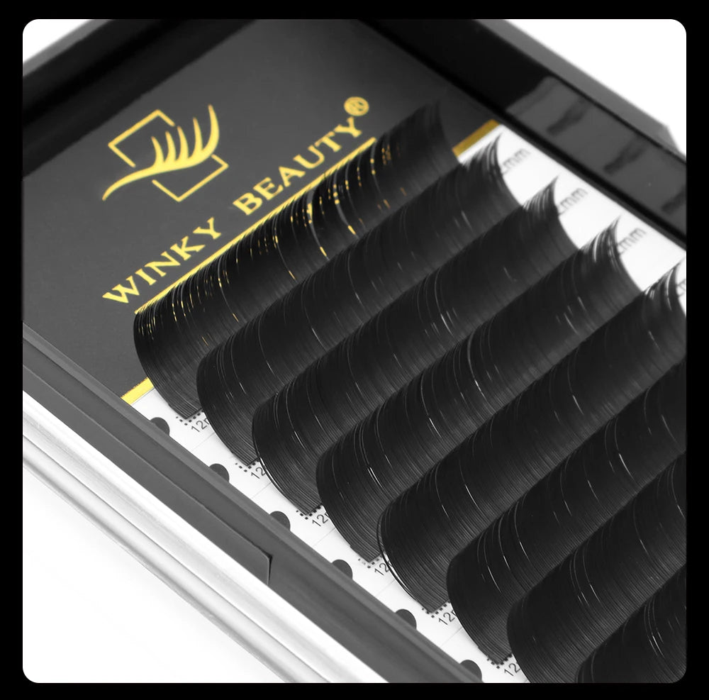 Winky Beauty Flat Ellipse Eyelash  Matte Pure Black Color Super Soft Gentle Natural Eyelash Extension Flat Shape Lashes