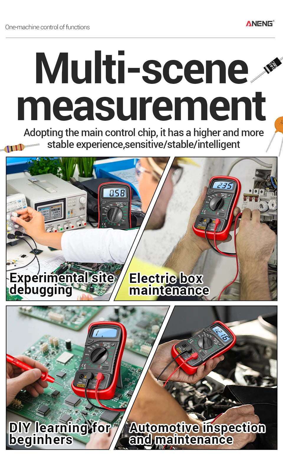 Digital Multimeter Professional ANENG AN8205C AC/DC Voltage Meter DC Current Resistance Diode -40℃~1000℃ LCD Backlight Tester